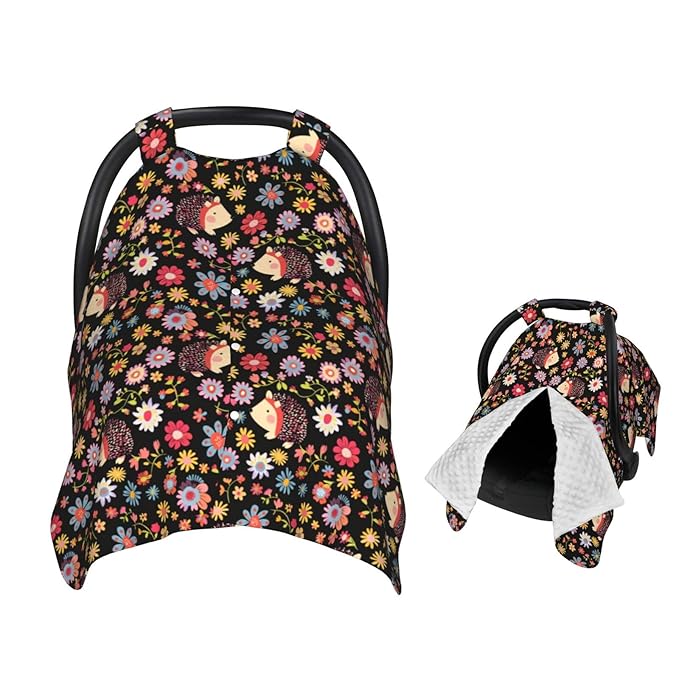 Flowers and Cute Hedgehogs Baby Car Seat Canopy Nursing Cover for Newborn Car Seat Breastfeeding Covers Blanket Newborn Shower Gift