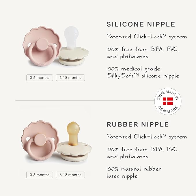 FRIGG Daisy SilkySoft Silicone Baby Pacifier | Made in Denmark | BPA-Free (Baked Clay/Cream, 6-18 Months)