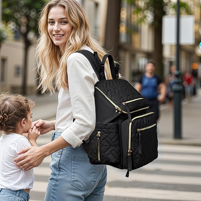 Omanmoli Diaper Bag Backpack Large Baby Travel Bag Diaper Essential Bag with 17 Diaper Bag Organizers,4 Insulated Pockets,Portable Changing Pad,Stroller Buckles,Black