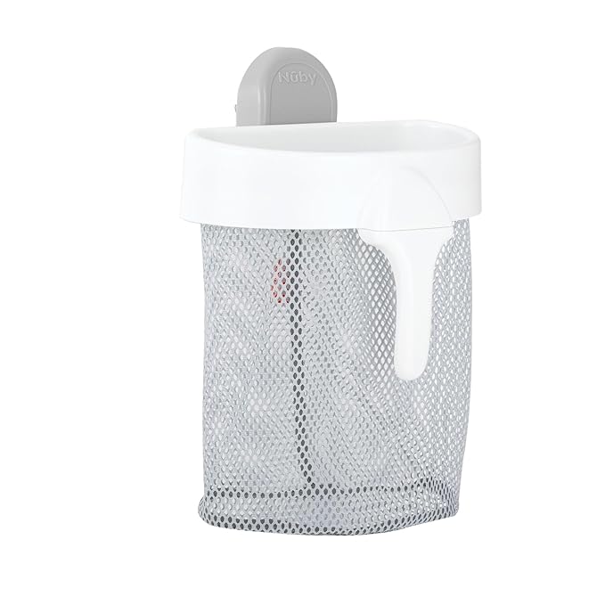 Nuby Mesh Toy Caddy - Bath Toy Storage Organizer with Detachable Suction Hanger - Handle for Easy Scooping - Durable, Quick-Dry Mesh