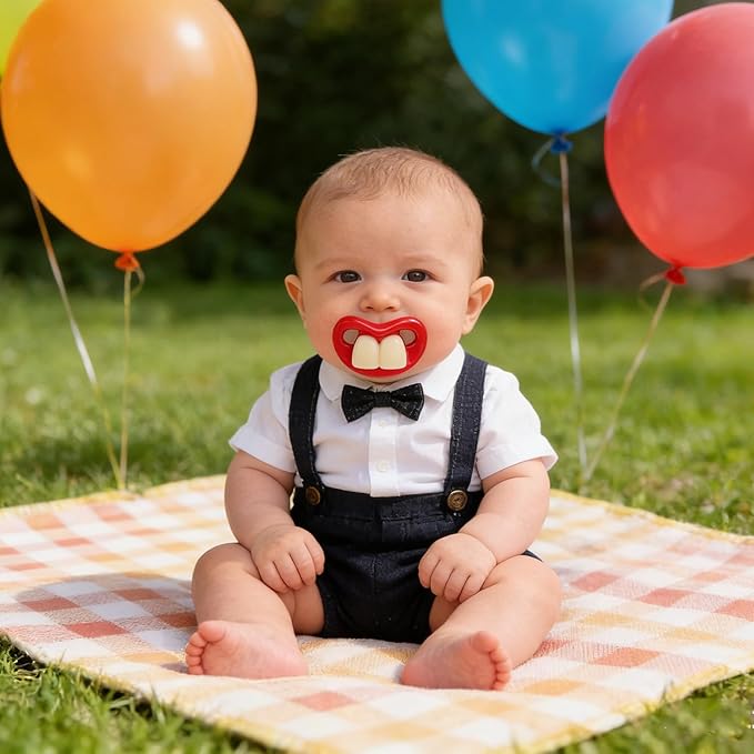 2Pcs Funny Baby Pacifier, Buckteeth Pacifiers for 0-18 Months Babies, Fangs Pacifiers, Funny Gift for Newborns, Infants & Toddlers