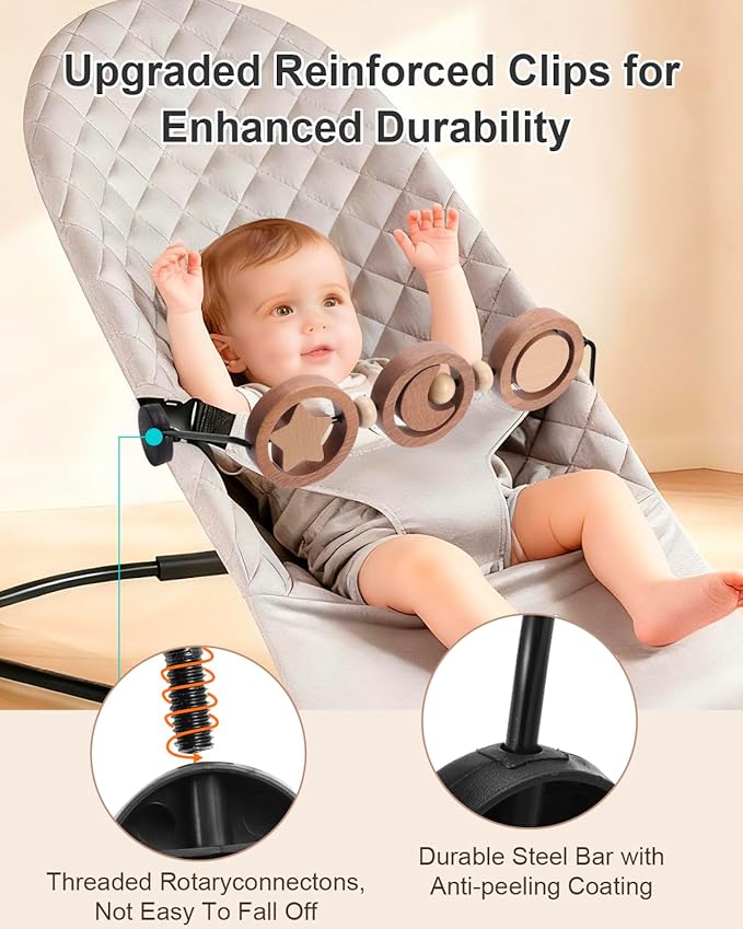 Baby Bouncer Toy Bar Compatible with Baby Bjorn Bouncer, Wooden Toys Attachment Easy to Attach and Remove Sensory Toys for Babies All Ages Christmas Toddler Gifts - Moon and Stars
