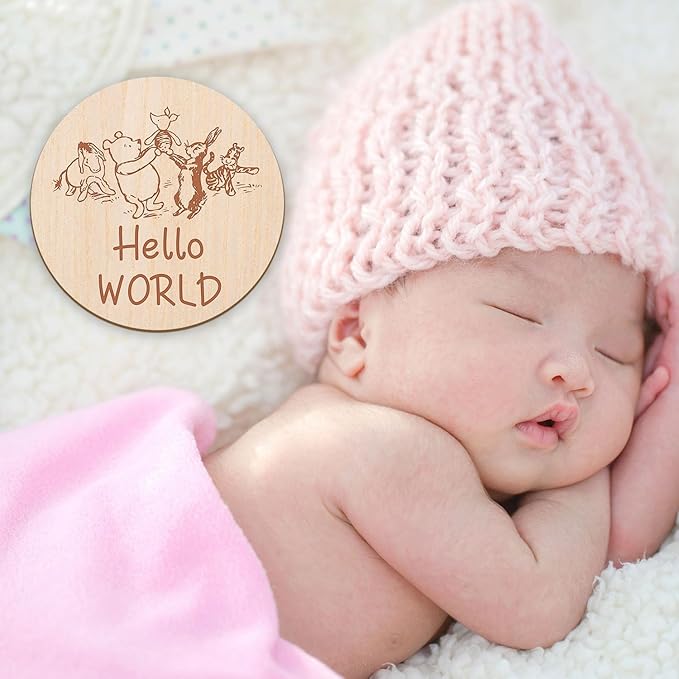 7 Pcs Winnie Baby Monthly Milestone Markers, Winnie Double Sided Winnie Baby Months Wooden Signs with Storage Bag, Winnie Baby Shower Gifts, Winnie Baby Monthly Announcement Wooden Discs, Winnie Gifts