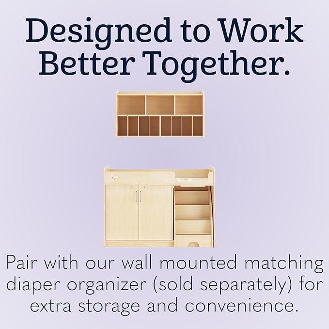 SafeStep Changing Table with Right Stairs - Durable Wood Changing Table with Stairs for Daycares, Preschools & Childcare Classrooms
