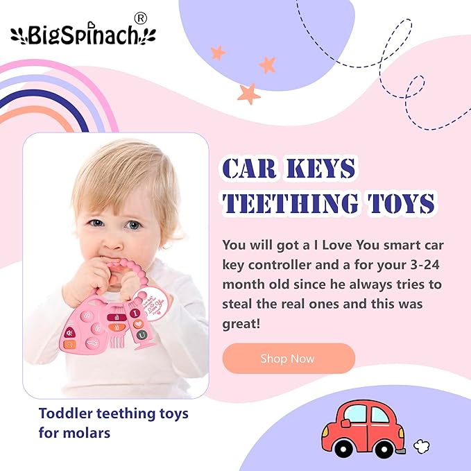 Baby Goth Teething Keys Toy 6-12M Pink Car Key Teether Combo Set