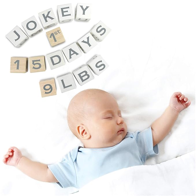 I'm Solid Wood Baby ABC Alphabet Milestone Age Blocks, Personalized Own Name, Gender Neutral, Newborn Gifts & Keepsakes for Picture Props (1.9" / 16 Pcs/White)