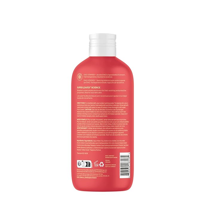 Attitude Bubble Wash for Kids, EWG Verified Bubble Bath, Hair Shampoo and Body Soap, Dermatologically Tested, Plant- and Mineral-Based, Vegan, Mango, 16 Fl Oz