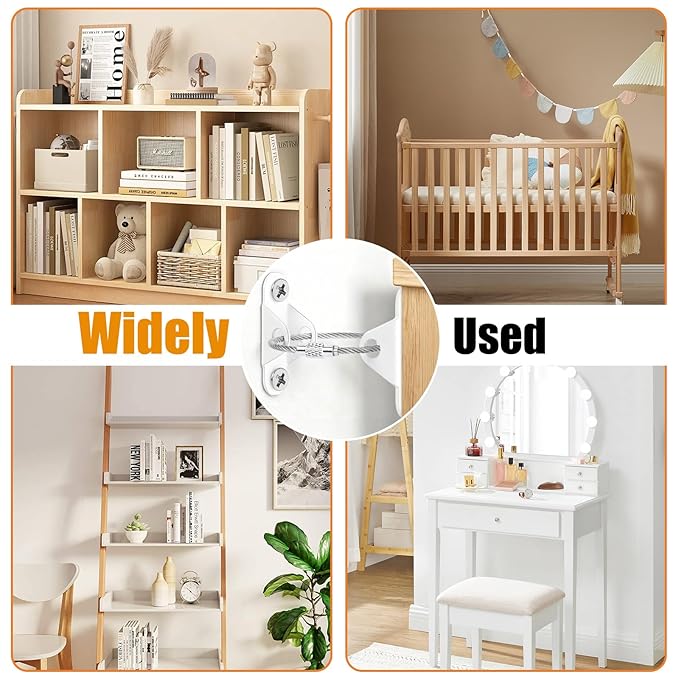 6-Pack Furniture Anchors for Baby Proofing, Anti Tip Straps Safety Kit to Prevent Dresser, Bookshelf, Cabinet from Tipping Over for Child & Pet Safety