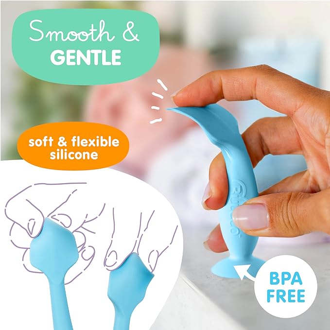 Bumco Baby Bum Brush + Mini Baby Diaper Cream Spatula with Case - BPA-Free Silicone Diaper Spatula with Suction Cup, Wipe-Clean, Mom-Invented Butt Paste Applicator (Gray & Blue)