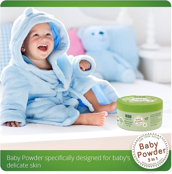 WBM Care 3 in 1 Baby Powder | Skin Reparing, Nourishing & Dry | Natural Dusting Powder | 4.9 oz