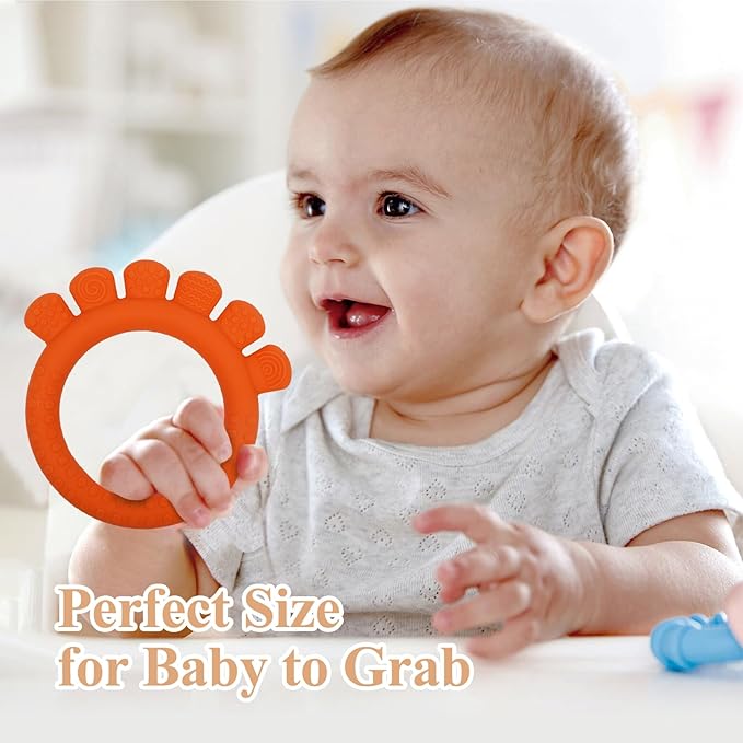 Baby Silicone Teething Ring Toys for 0-6,6-12 Months Boys and Girls,Chew Teether Stuff for Infant,Newborn Must Have Essentials,BPA Free,Soft and Textured. (Pink)