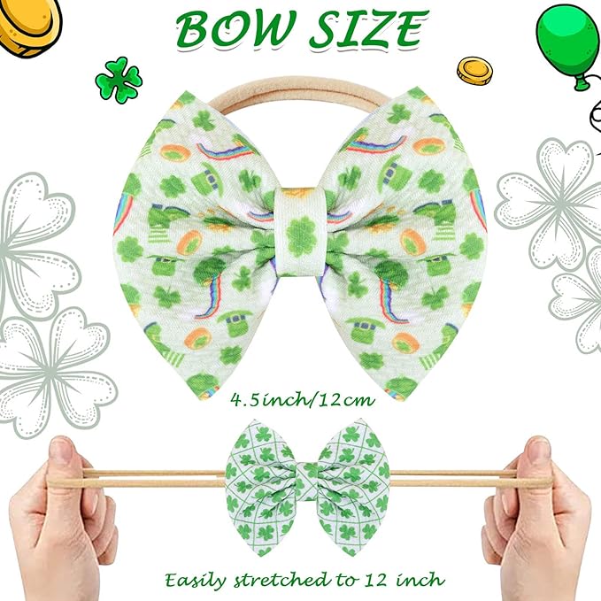 Hairband, 3 Pcs St. Patrick's Themed Cheer Bow Headbands for Baby Girls, One Size Fits All, Newborn and Infant, Green, Comfortable Nylon Fabric