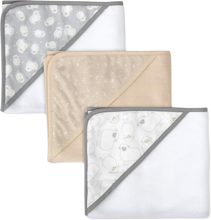 Hooded Baby Bath Towel and Washcloth 6 Piece Set for Newborns, Infants & Toddlers, Boys & Girls Baby Hooded Towels Set (Little Lambs & Moons)