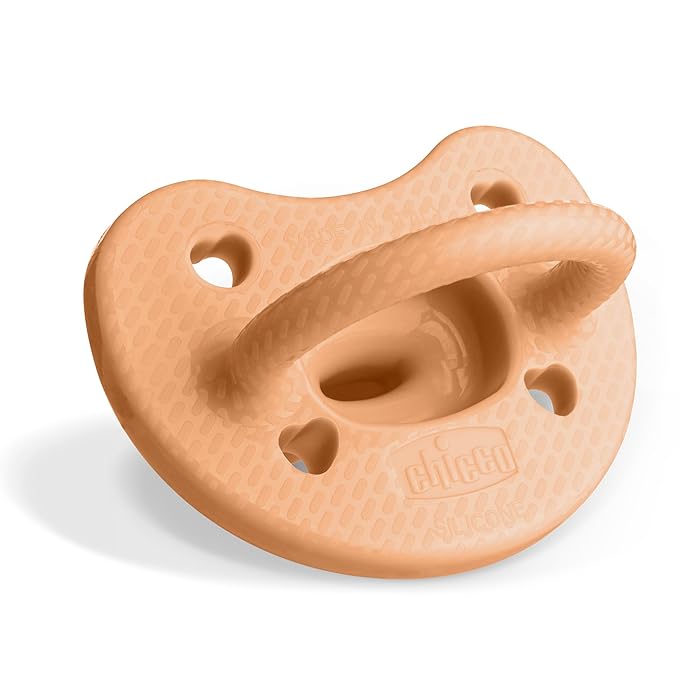 Chicco PhysioForma Luxe Orthodontic Pacifier, 6-16m | 100% Soft Silicone | Supports Breathing & Oral Development | Textured Shield & Handle | Includes Sterilizing Case | BPA Free | Cantaloupe, 2pk