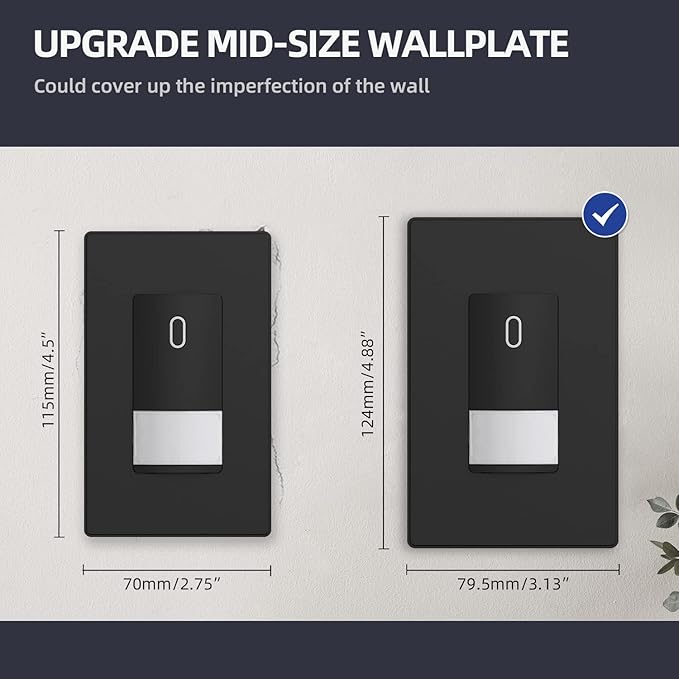 ELEGRP 1 Gang Screwless Decorative Wall Plates, Mid-Size Unbreakable Thermoplastic Faceplate Cover for Decorator Receptacle Outlet Switch, UL Listed (5 Pack, Matte Black)