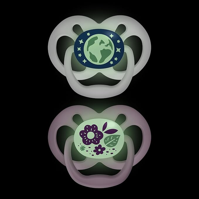 Dr. Brown's Advantage Glow-in-The-Dark Baby Pacifier, Fully Symmetrical Soother with Soft Silicone Bulb, Purple Nature, 6-18m, BPA Free, 24 Pack