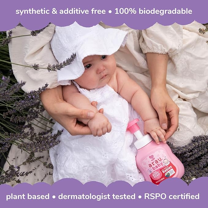 Arau Baby Foam Body Soap Lavender Scent, Natural Plant Based Baby Wash, No Artificial Fragrance or Additives, Gentle for Baby’s Sensitive Skin, Nourishing and Easy Rinse (15.21 Fl Oz)