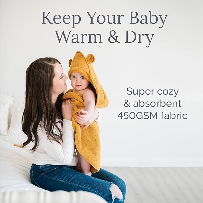 Natemia Hooded Baby Bath Towel - 100% Organic Cotton Baby Towels for Newborns, Toddlers, Boys, Girls - Soft Absorbent 450 GSM - Gentle on Sensitive Skin - Baby Shower Registry Gift (35" x 35")