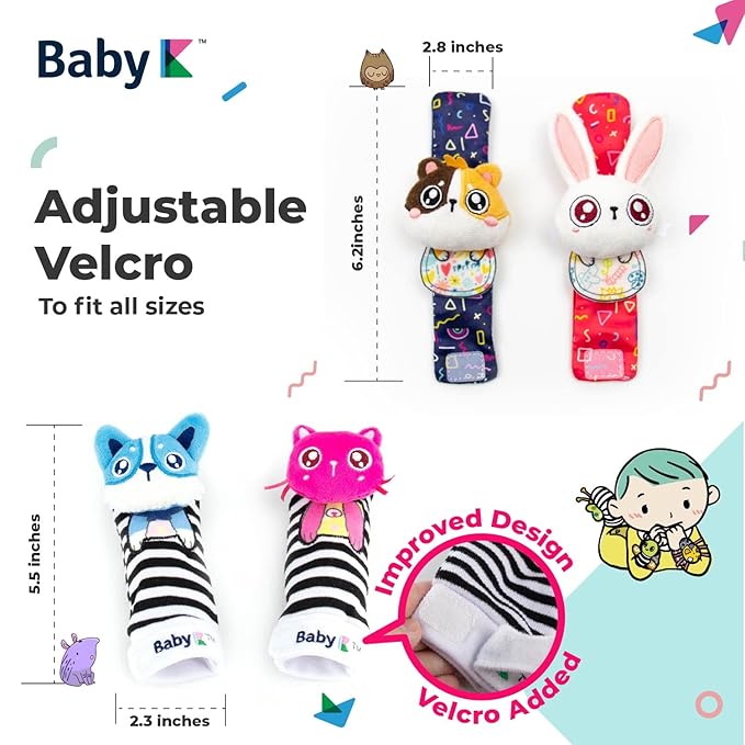 Rattles Socks for Girls & Boys (Pet Set) - Toys 6-12 Months - Wrist Rattles and Foot Rattles - Baby Toys for Newborns As Gift - Easy to Wear Baby Rattle Toys
