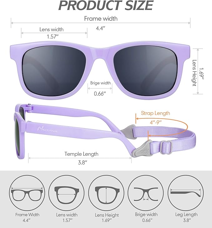 Baby Sunglasses - 100% UV Proof Sunglasses for Baby, Toddler, Kids - Ages 0-2 Years - Case and Pouch included
