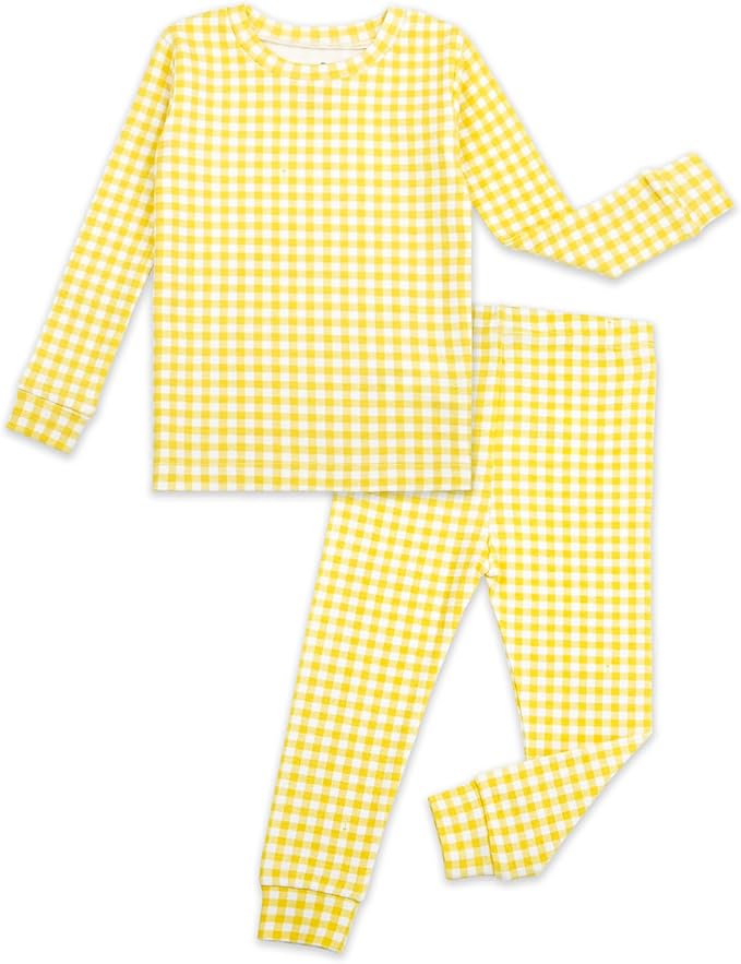 moimoln Baby Toddler Pajama Set Snug-Fit Cotton Modal Sleepwear, Leopard, Check & Solid Mix (6M-8Y, 1/2 Pack)