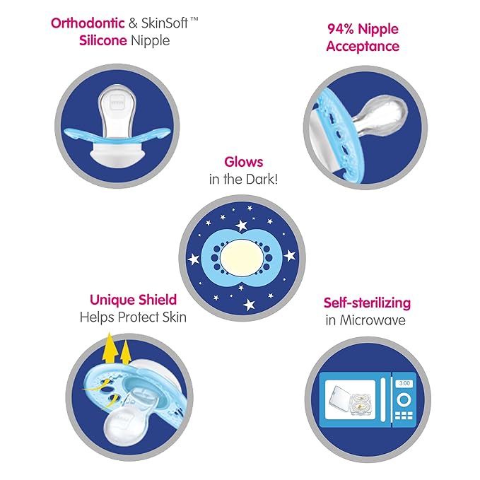 MAM Night Pacifiers (2 Count), MAM Pacifiers 6+ Months, Best Pacifier for Breastfed Babies, Glow in The Dark Pacifier, Baby Unisex Pacifier, 6-16- 2 Count (Pack of 2)