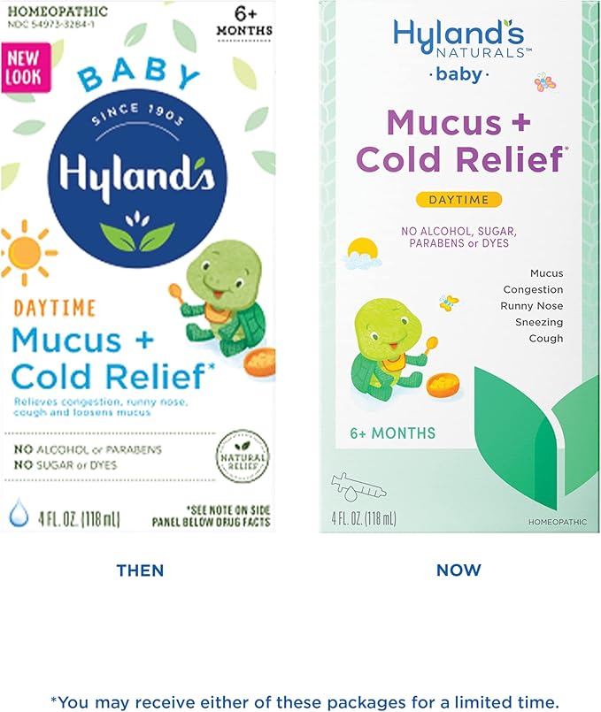 Hyland's Baby Mucus and Cold Relief, Daytime Baby Medicine, Infant Cold and Cough Remedy, Decongestant, 4 Fluid Ounce (Pack of 2)