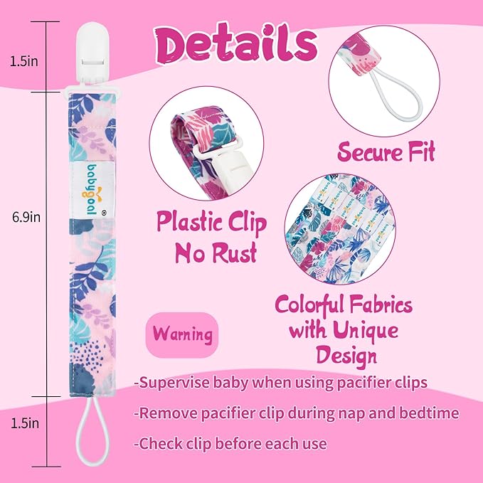 babygoal Hawaii Pacifier Clips, 6 Pack Binky Paci Holder Clips Leashes Fits for Most Pacifiers and Binkies 6PS25
