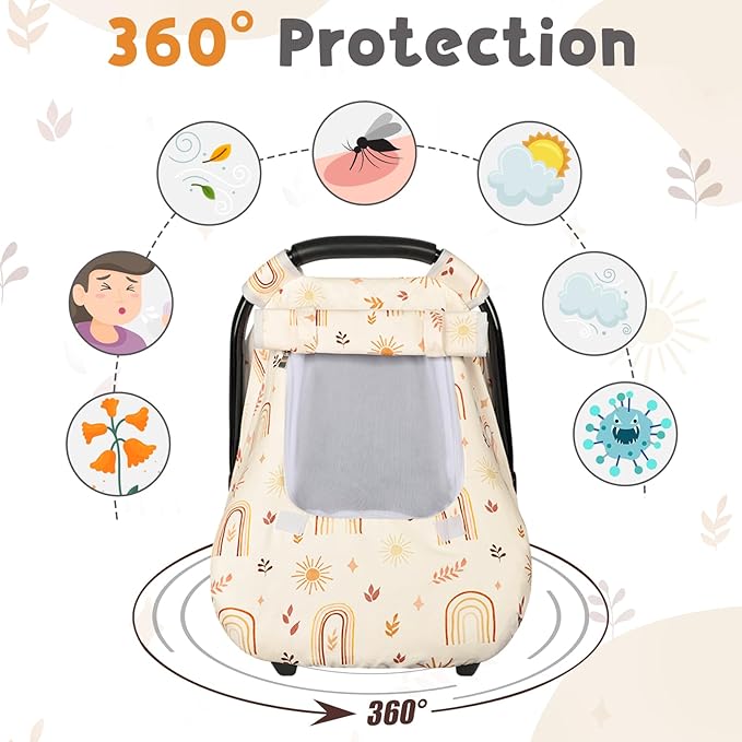 TANOFAR Car Seat Cover Baby, Winter Carseat Cover for Newborn, Infant Car Seat Cover with Windproof and Kick-Proof, Super Warm Plush Fleece Baby Carrier Cover for Infant Boys Girls (Rainbow)