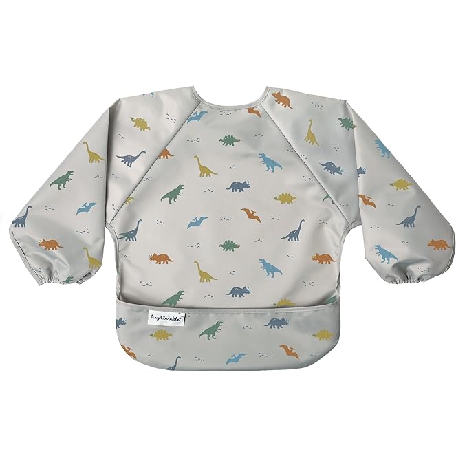 Tiny Twinkle Long Sleeve Bib for Babies & Toddlers | Waterproof Smock Bib for Eating | Machine Washable & Mess-Proof Feeding Essentials | Newborn Shower Gift (Dinosaur, 2-4Y)