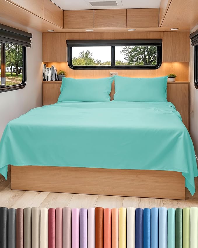 Short Queen RV Size 4 Piece Sheet Set - Comfy Breathable & Cooling Bed Sheets Set - Hotel Luxury Bedding for Women, Men, Kids, Teens, Boys & Girls - Deep Pockets & Wrinkle Free - Oeko-Tex - Spa Blue