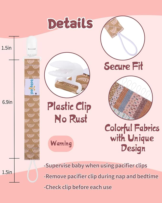babygoal Baby Pacifier Clips 8 Pack, Pacifier Holder Clips Fits for Most Pacifier and Binkies-Neutral Color 8PB25
