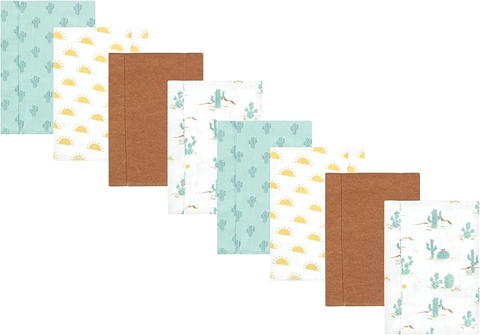 Hudson Baby Cotton Poly Flannel Burp Cloths Multipack, Desert Cactus 8-Pack, One Size