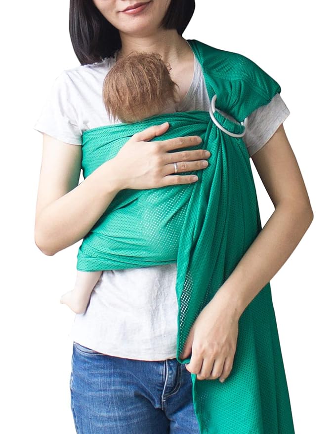 Baby Water Ring Sling Carrier | Lightweight Breathable Mesh Baby Wrap for Infant, Newborn, Kids and Toddlers | Perfect for Summer, Swimming, Pool, Beach | Great for Dad Too Green