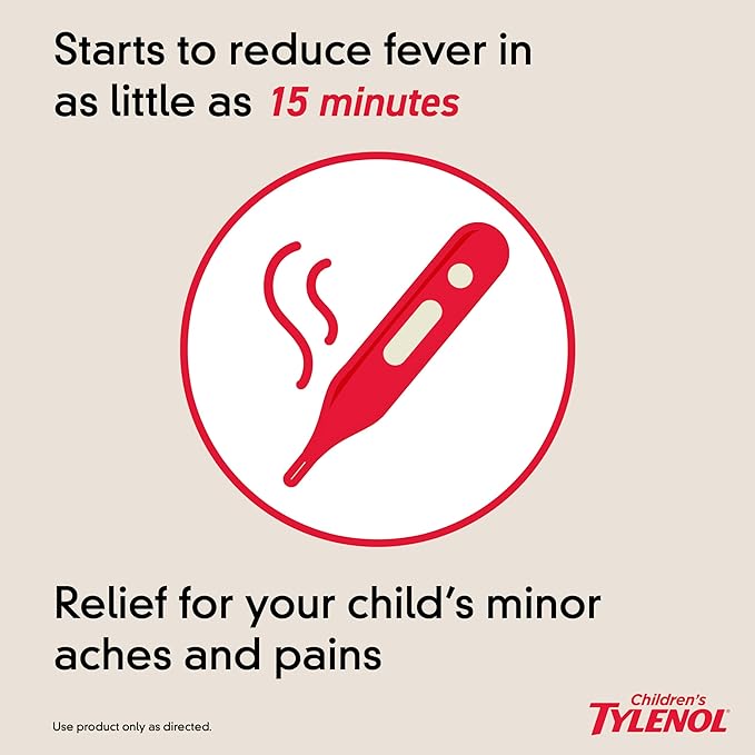Children's Tylenol Liquid Oral Suspension Medicine, Acetaminophen Pain Reliever & Fever Reducer for Cold + Flu Symptoms & Sore Throat, Aspirin-, Ibuprofen- & Alcohol- Free, Grape, 4 fl. oz