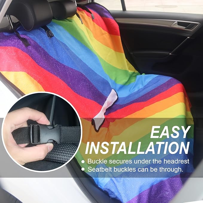 Back Seat Cover Protector for Dogs and Kids, Universal Waterproof Towel Rear Bench Seat Cover for Car, Truck, Van & SUV, Machine-Washable Backseat Car Covers (Rainbow, 1pcs Rear Seat)