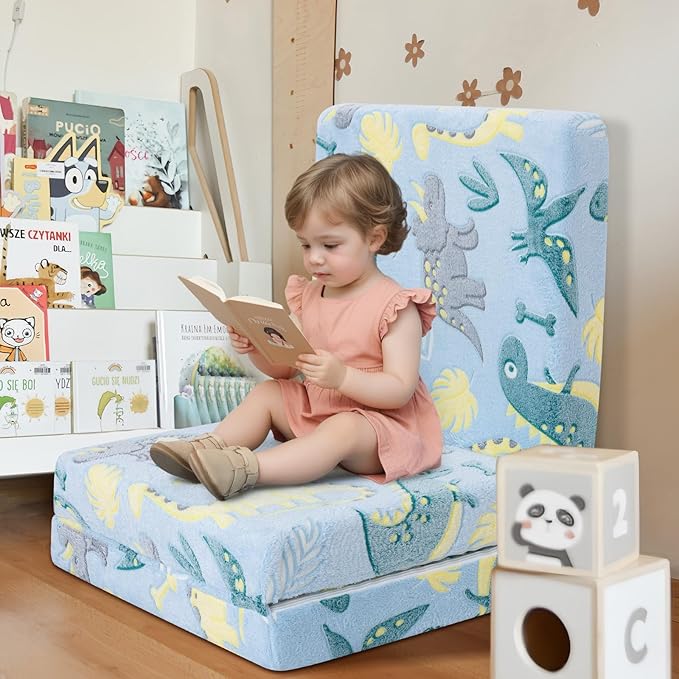 MeMoreCool Foldable Floor Mattress for Kids, Glow Dinosaur Trifold Nap Mat for Toddlers, Portable Sleeping Futon for Daycare or Floor Bed, 57x22 Inch