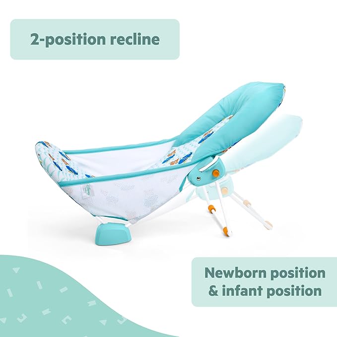 Bright Starts Disney Baby Nemo Foldaway 2-Position Baby Bath Seat, Adjustable Support for Sink or Bathtub, Ages 0-6 Months up to 20 Pounds, Machine-Washable Sling