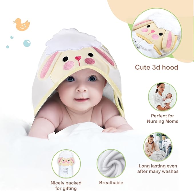 Mother's Choice Baby Towels for Newborn Organic Hooded Design, Large Size Cotton Toddler Towels, Ultra-Soft & Absorbent Bath Towel for Newborns, Infants, Toddlers, Boys & Girls with Animal Hood