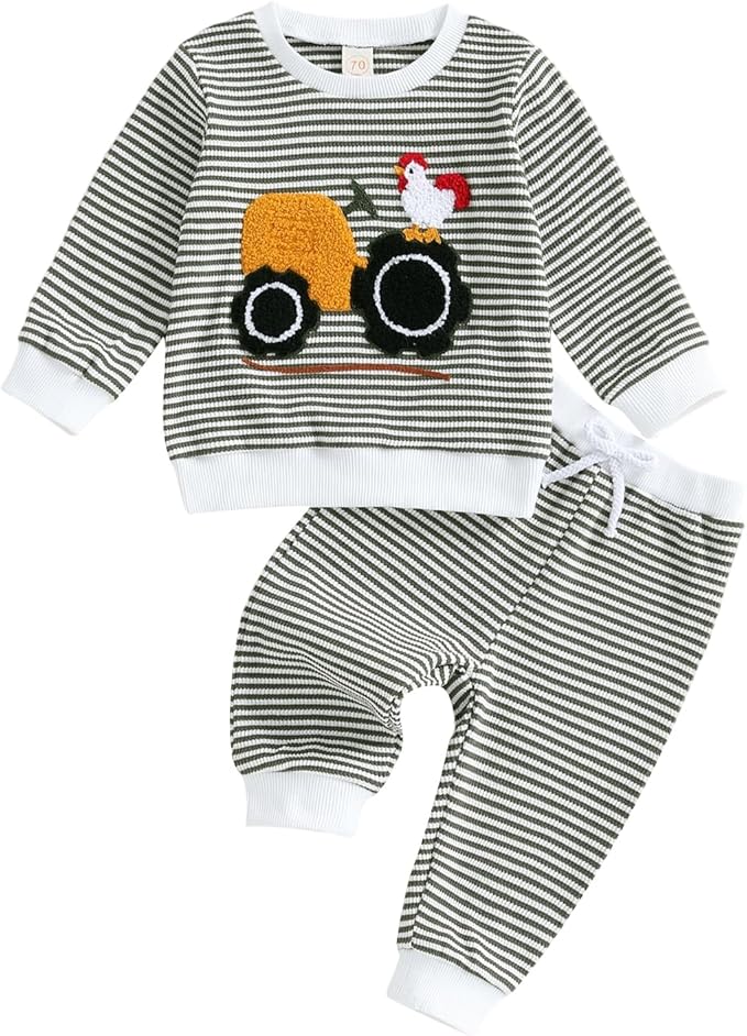 Toddler Baby Boy Fall Winter Outfits Tractor Print Long Sleeve Sweatshirt Pants Set Kids Sweatsuit Clothes