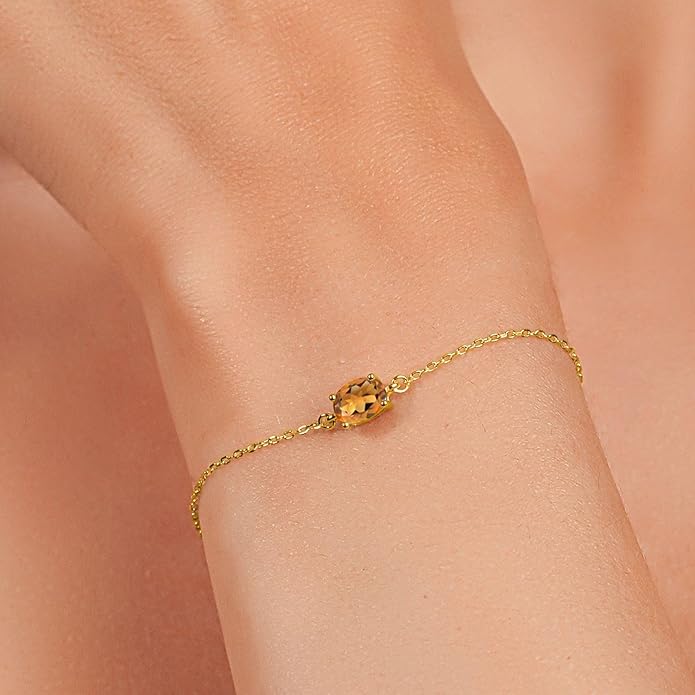 Gem Stone King 7X5MM Oval Gemstone Birthstone Solitaire Bracelet For Women | 925 Sterling Silver | Adjustable Bolo Bracelet For Women | Fine Jewelry Gifts for Her Mom Wife