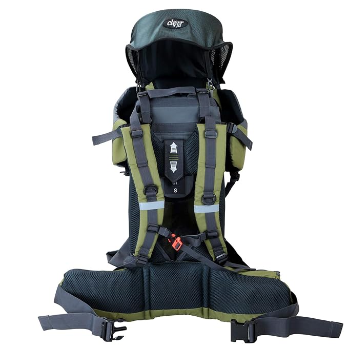 ClevrPlus Canyonero Camping Baby Backpack Hiking Kid Toddler Child Carrier with Stand and Sun Shade Visor, Army Green