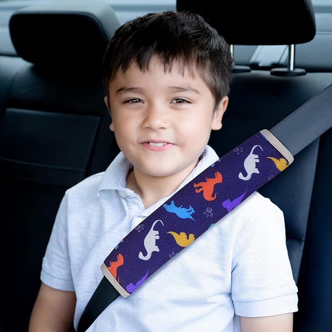 Seat Belt Cover Pad for Baby, Soft Seatbelt Cushion Covers for Kids 2Pcs Car Seat Strap Shoulder Pads for All Car Seats, Stroller, High Chair,Blue Dinosaur