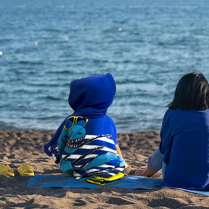 Hooded Kids Beach Towels - Toddler Bath Towel Girls Boys Swim Cover-ups for Ages 1 to 6 Kids Pool Towels Quick Dry Lightweight Soft Microfiber Poncho Towel 24x23 (Dinosaur Navy)