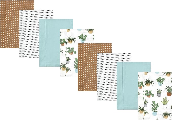 Hudson Baby Cotton Poly Flannel Burp Cloths Multipack, Plants 8-Pack, One Size