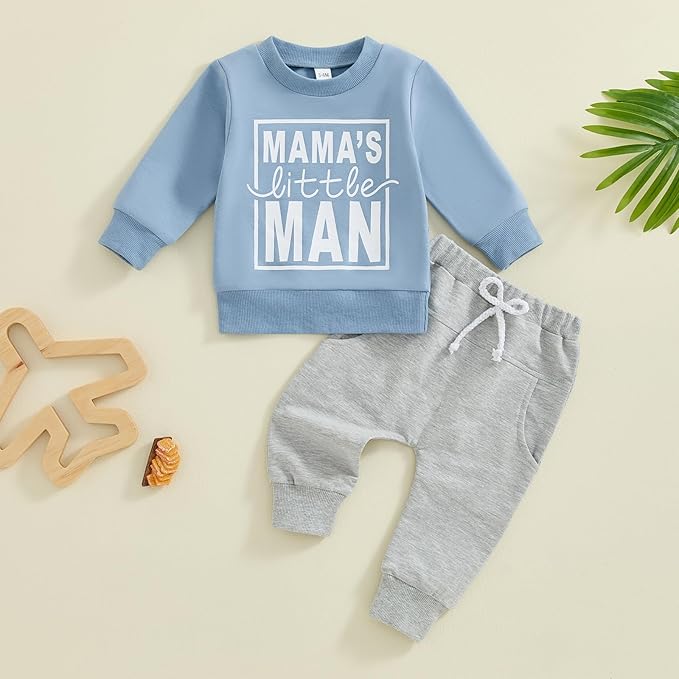 Baby Boy Fall Clothes Set Long Sleeve Letter Print Sweatshirt Pants Toddler Infant Outfits 6 12 18 24 Months 2T