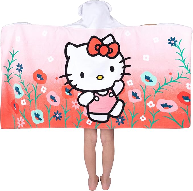 Hello Kitty Bath/Pool/Beach Soft Cotton Terry Hooded Towel Wrap, 24 in x 50 in, By Franco Kids