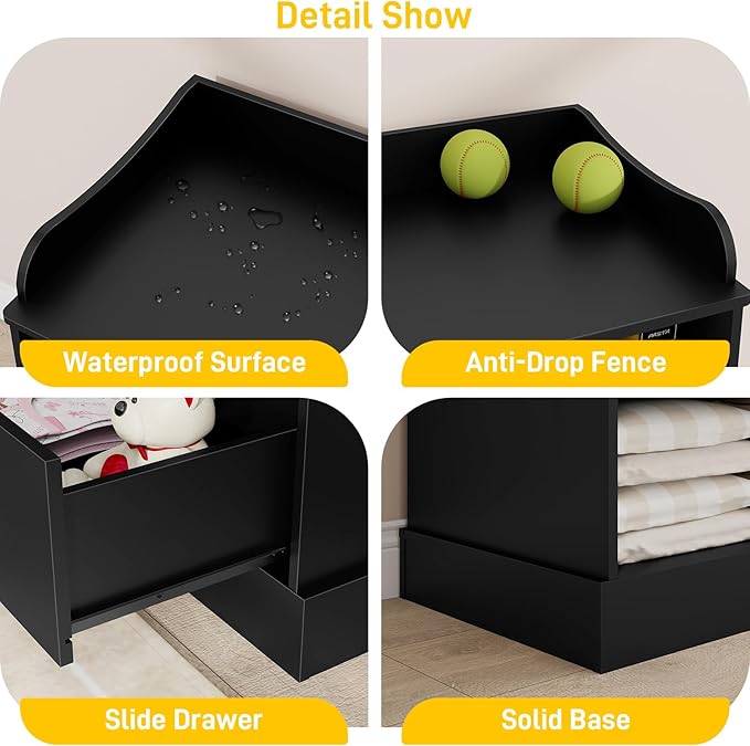Vabches Kids Dresser Cabinet with 7 Drawers, Changing Table for Nursery, White Chest of Drawers, Baby Dresser, Kids Bedroom Furniture, Nightstand for Child’s Room, Black