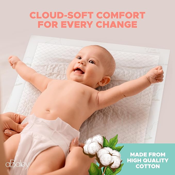 Disposable Changing Pads for Baby (50 Pack) Super Soft and Ultra Absorbent Baby Changing Pad - Leak Proof Diaper Changing Pads for Stress-Free Baby Diaper Changes - Green Elephant