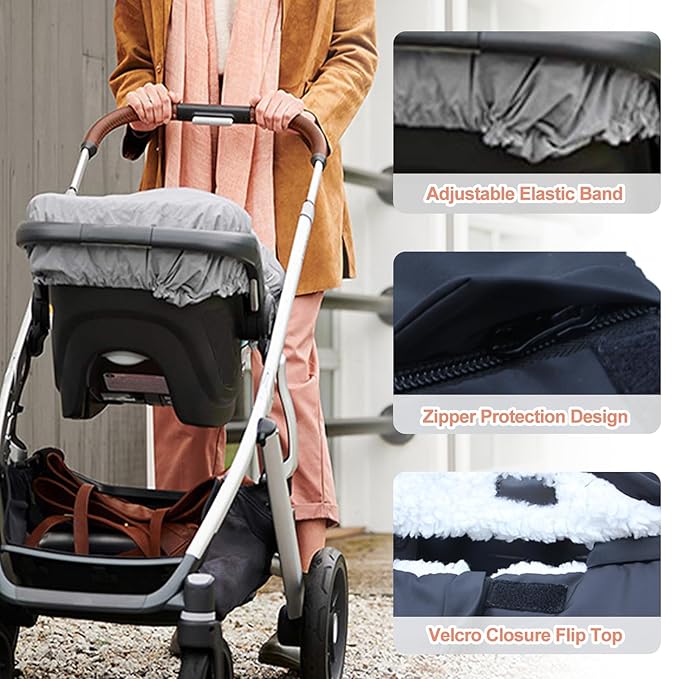 Winter Baby Car Seat Cover, Infant Car Seat Cover for Baby Seat or Stroller, Windproof Infant Warm Carseat for Keeping Newborn Babies Warm（Grey）